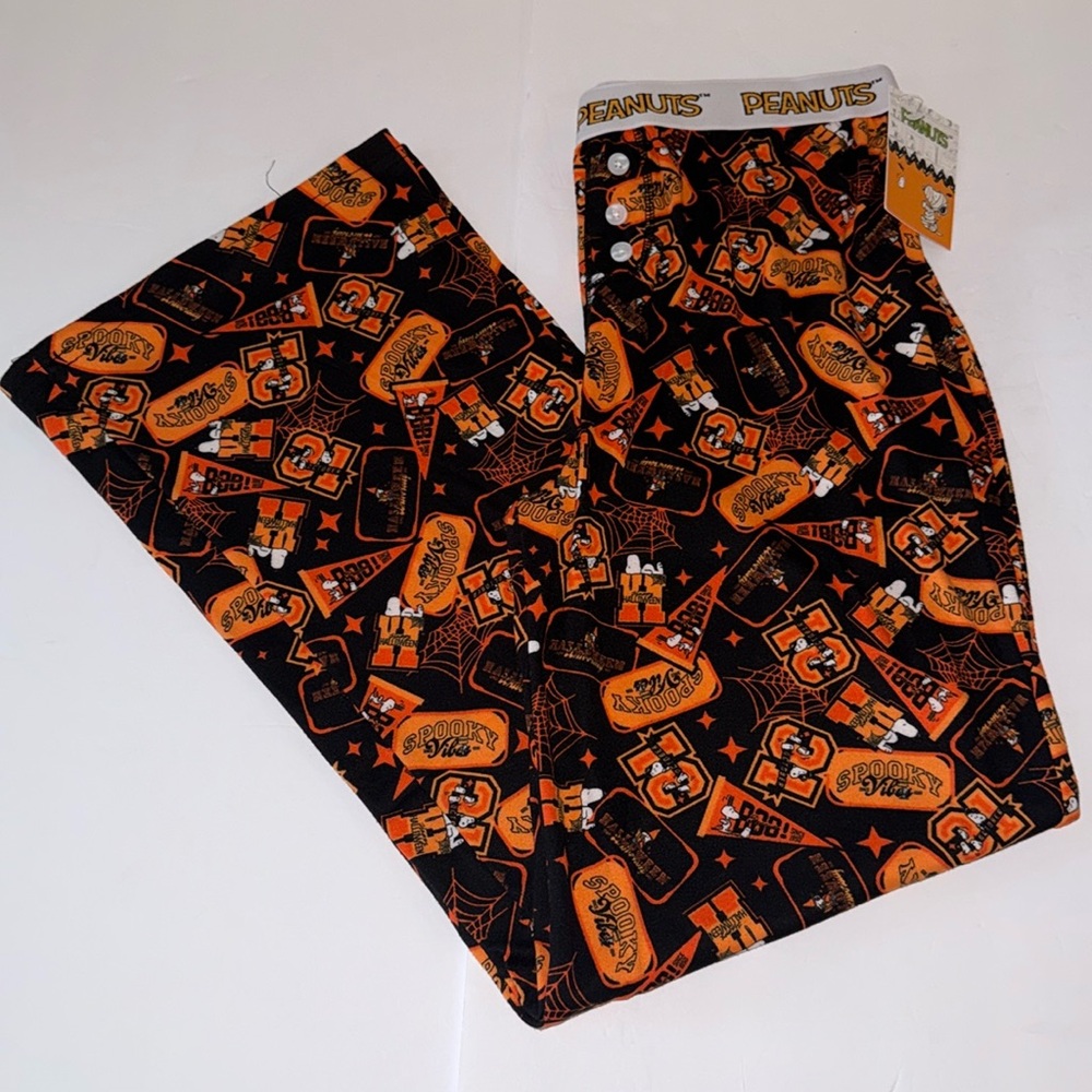 Peanuts Halloween Poly Blend Sleep Pajama Pants Snoopy Cheer Webs Women’s Sz L